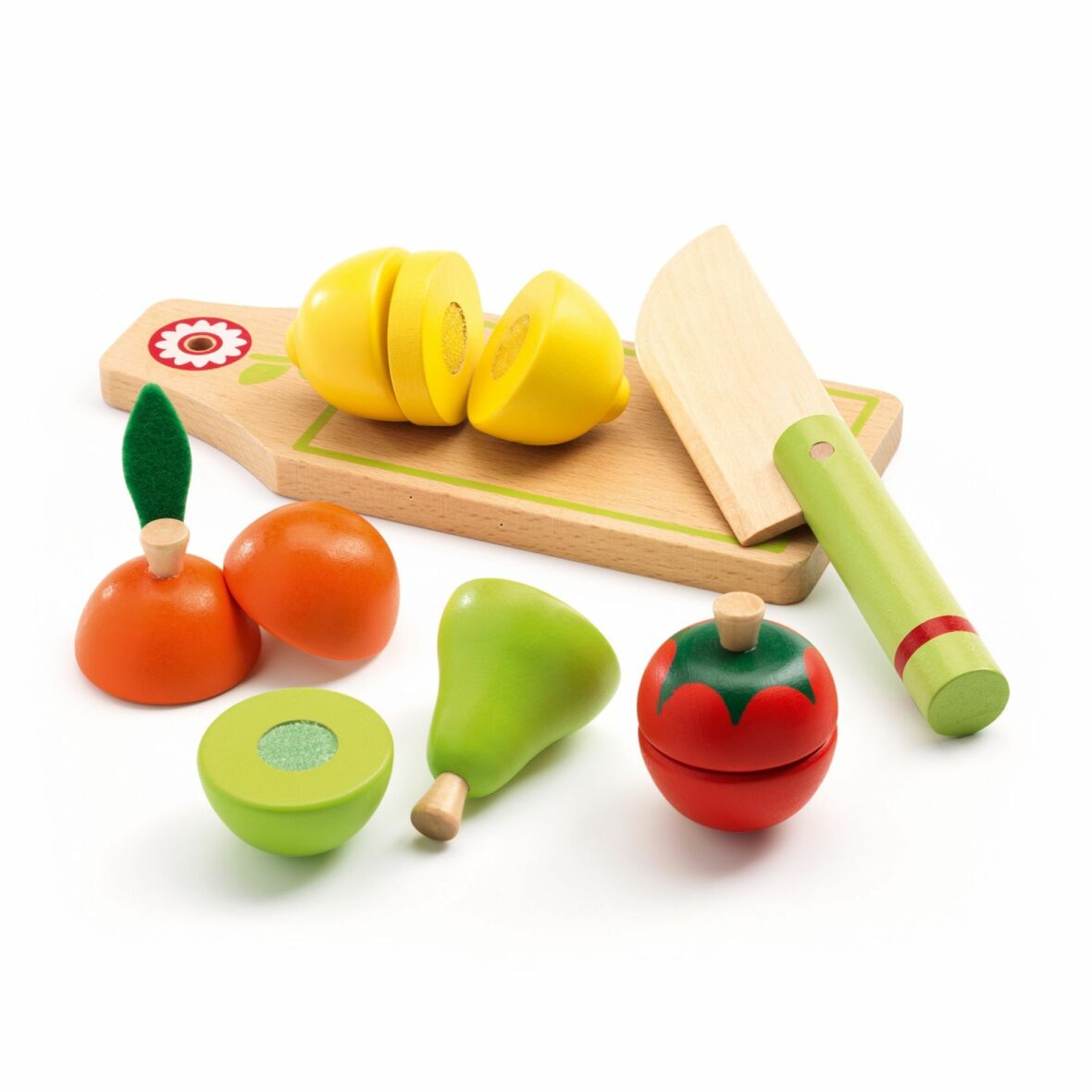 Fruits et légumes à couper en bois