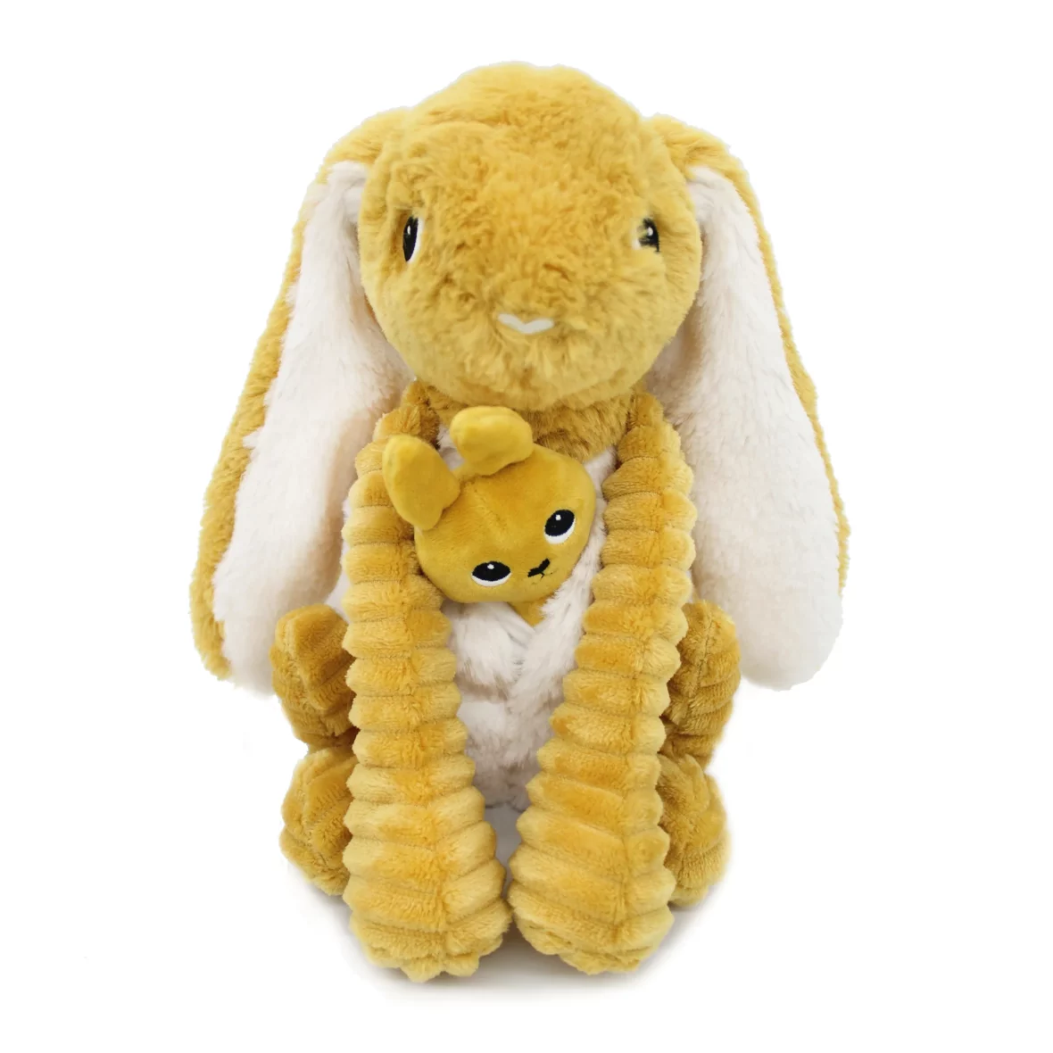 Peluche lapin maman jaune moutarde et son bébé