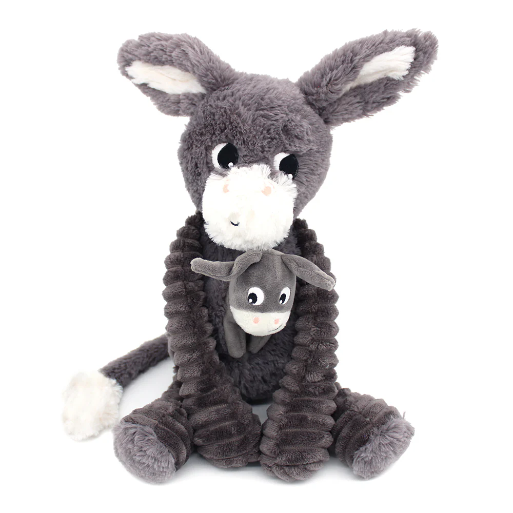 Peluche âne maman gris et son bébé – Les Ptipotos