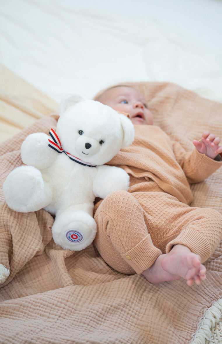 Ours en Peluche Articulé Français 25 cm – Blanc