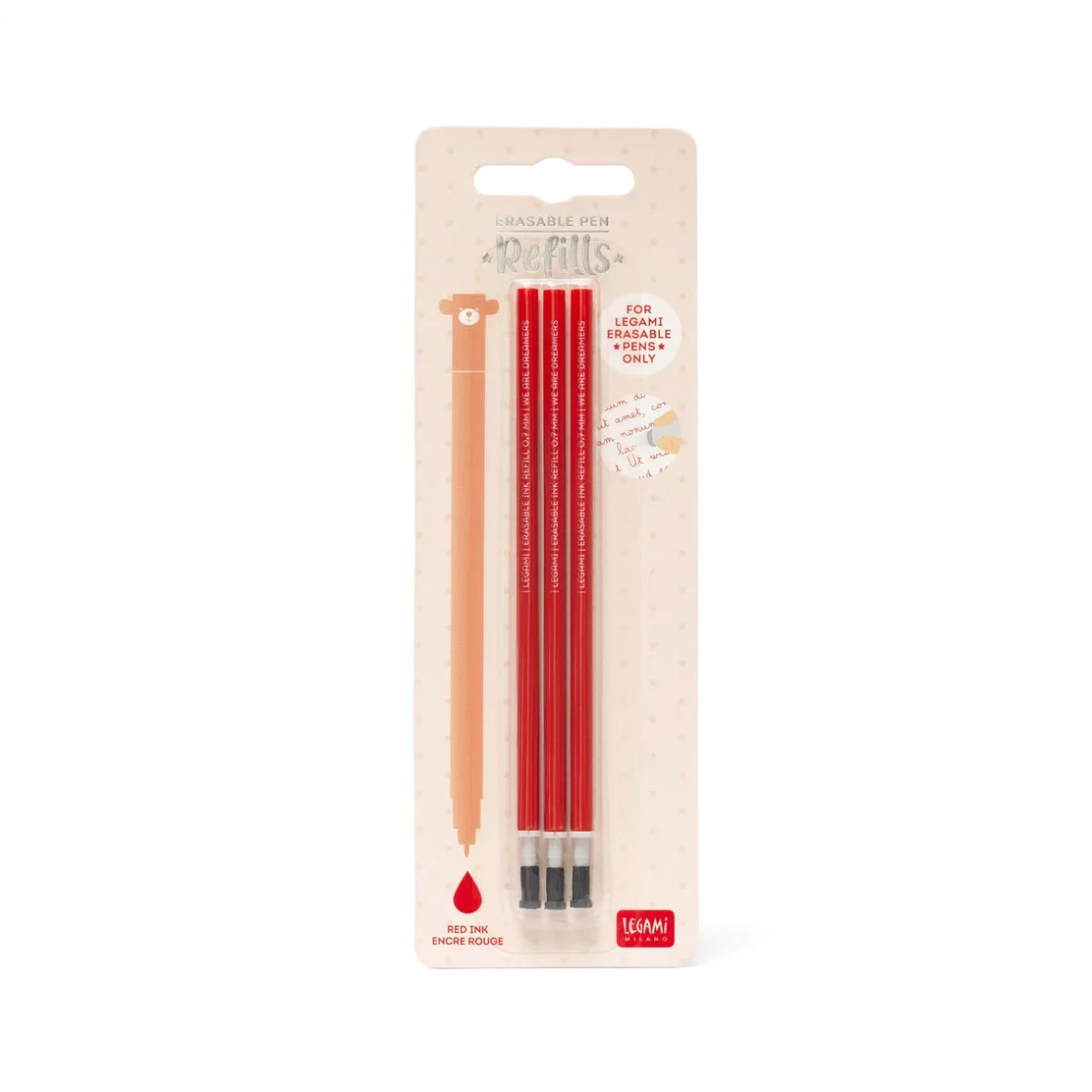 Legami – Lot de 3 recharges pour stylos à encre gel effaçable – Encre rouge