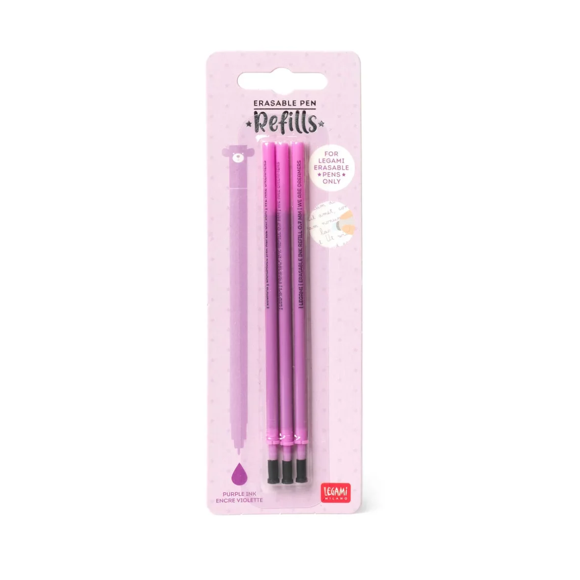 Legami – Lot de 3 recharges pour stylos à encre gel effaçable – Encre violette