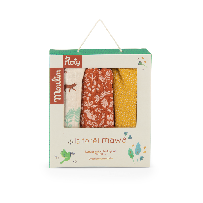 Set_de_3_langes_imprimes_felinsconfettisfeuillage_La_foret_Mawa_Moulin_Roty