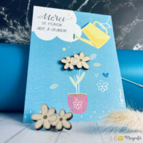 Carte avec pins fleur en bois - Merci de m'avoir aidé à grandir